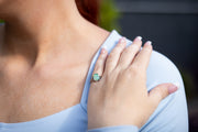 mushroom cremation ring being worn by woman